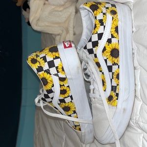 White Sunflower Checkered Vans